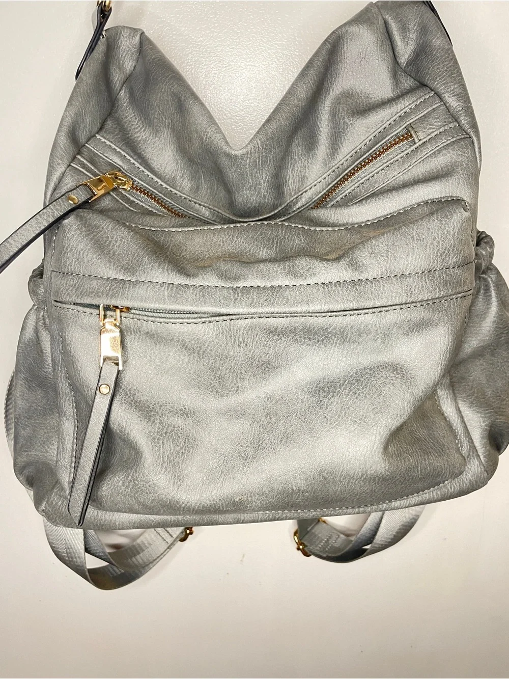 Gray Convertible Backpack Crossbody Bag Colorful Guitar Strap Gold Hardware